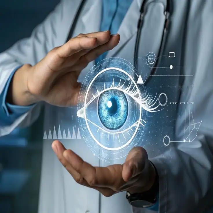 Médico oftalmologista apresentando exame de visão digital